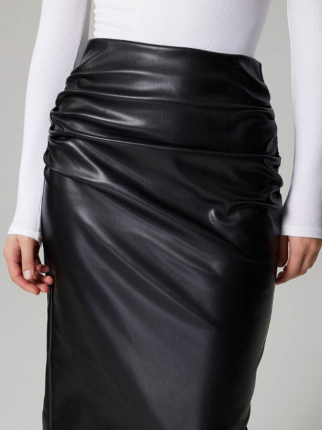 Slit Back Ruched Midi Skirt - Hovatok