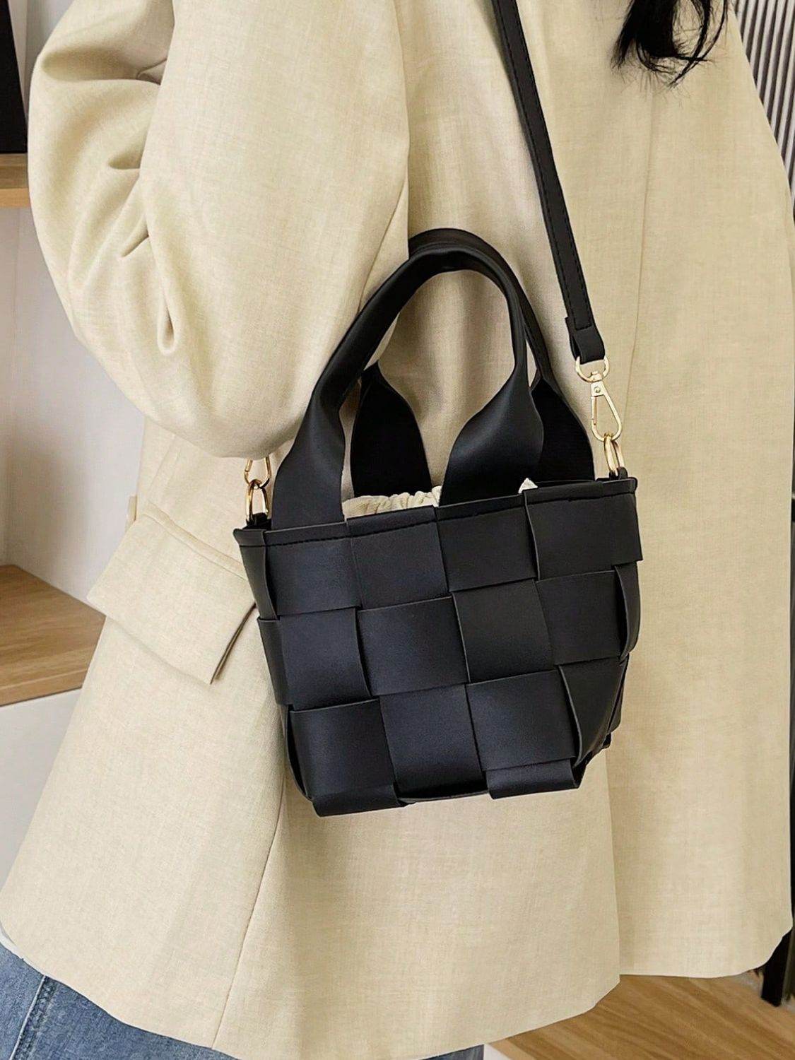 PU Leather Braided Bucket Bag - Hovatok