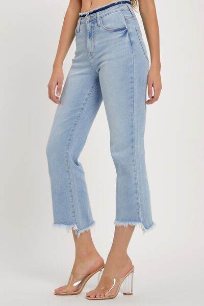 RISEN Full Size High Rise Raw Edge Crop Jeans - Hovatok