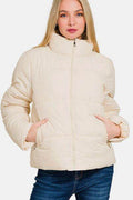 Zenana Zip Up Turtleneck Puffer Jacket with Pockets - Hovatok