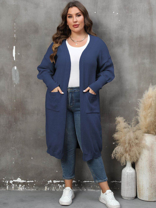Plus Size Long Sleeve Pocketed Cardigan - Hovatok
