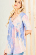 Heimish Full Size Crisscross Tie Dye Babydoll Top Plus Size - Hovatok