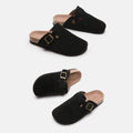 Suede Closed Toe Buckle Slide - Hovatok