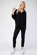 Celeste Full Size Notched Three-Quarter Sleeve Blouse - Hovatok