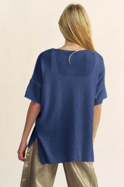Davi & Dani High-Low Round Neck Knit Top - Hovatok