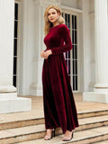 Tie Front Round Neck Long Sleeve Maxi Dress - Hovatok
