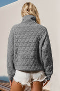 Double Take Half Zip Long Sleeve Quilted Sweatshirt with Pocket - Hovatok