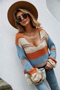 Angel Wings Color Block V-Neck Dropped Shoulder Sweater - Hovatok