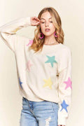 ADORA Stars Pattern Round Neck Drop Shoulder Sweater - Hovatok