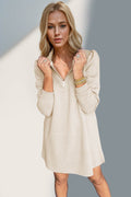 Double Take Textured Quarter Zip Long Sleeve Dress - Hovatok