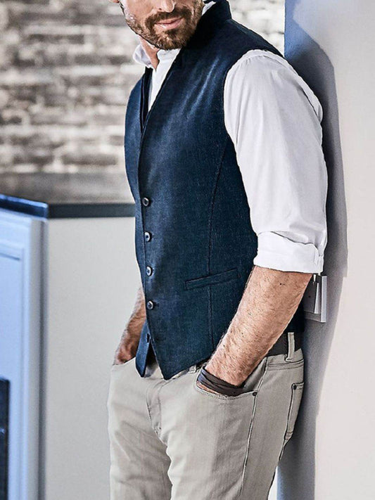 Men's Full Size Button Down Vest Plus Size - Hovatok