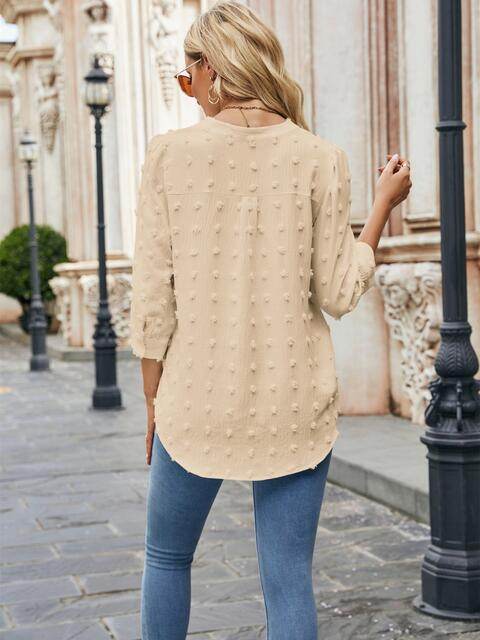 Swiss Dot Notched Neck Blouse - Hovatok