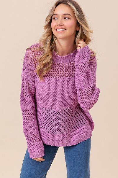 BiBi Openwork Long Sleeve Knit Top - Hovatok