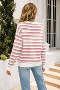 Angel Wings Striped Round Neck Dropped Shoulder Knit Top - Hovatok