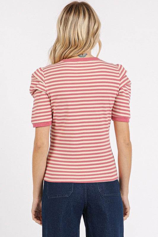 Mittoshop Striped Round Neck Puff Sleeve T-Shirt - Hovatok