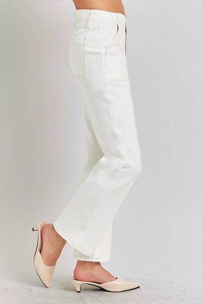 RISEN High Rise Ankle Flare Jeans with Patch Pockets - Hovatok
