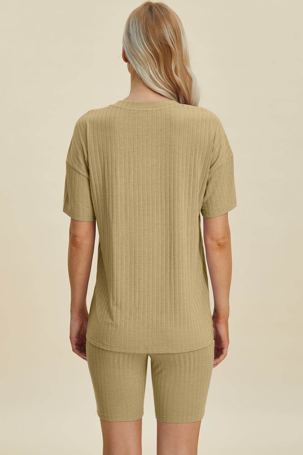 Basic Bae Full Size Ribbed V-Neck Short Sleeve Top and Shorts Set - Hovatok