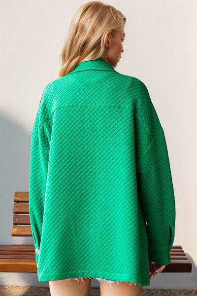 Double Take Full Size Textured Button Up Drop Shoulder Shacket - Hovatok