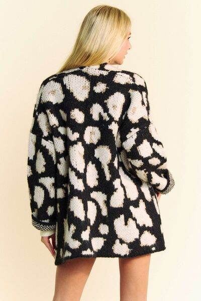 Davi & Dani Leopard Open Front Long Sleeve Cardigan - Hovatok