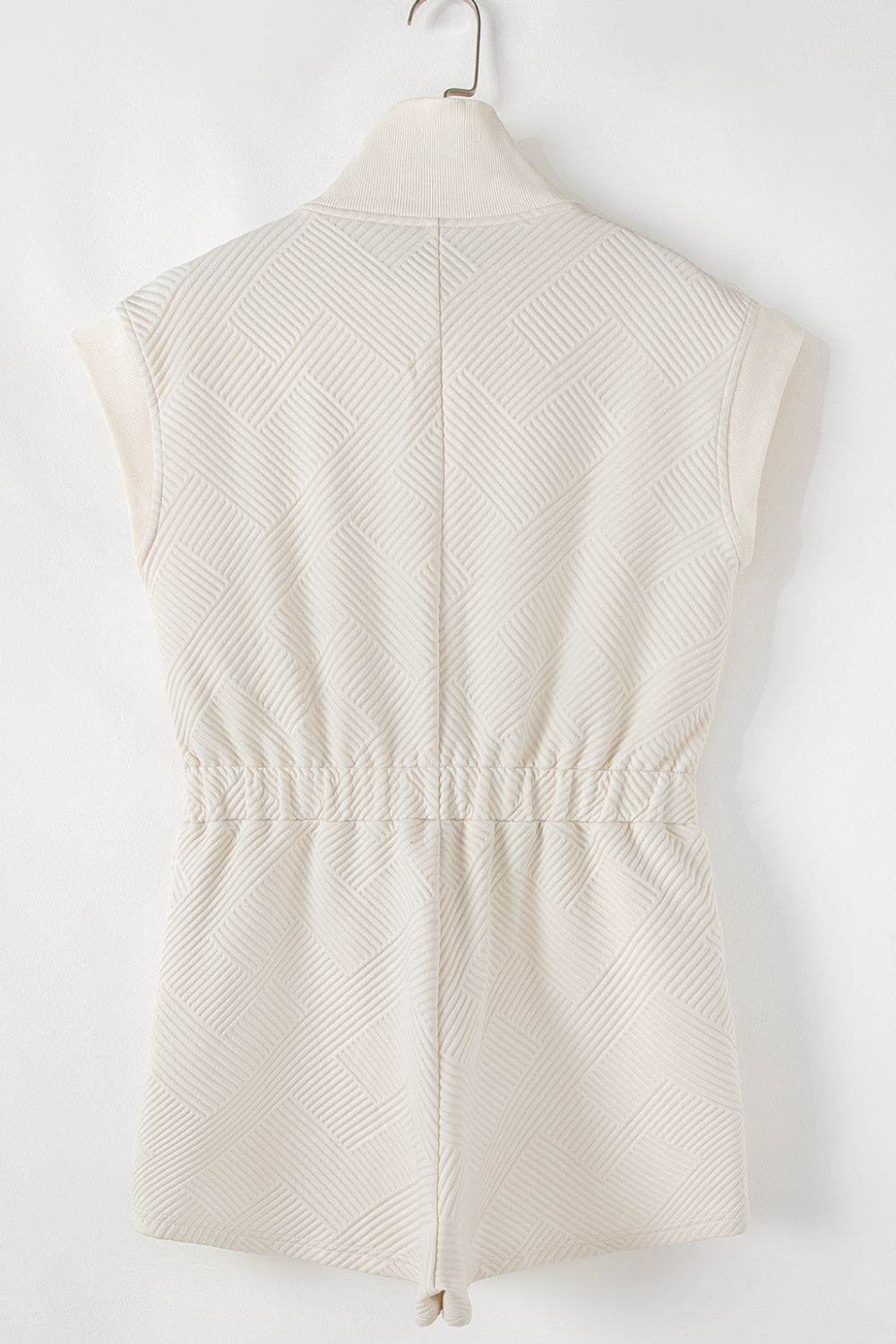 Textured Zip Front Romper with Pockets - Hovatok