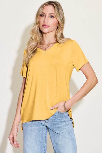 Basic Bae Bamboo Full Size V-Neck High-Low T-Shirt - Hovatok