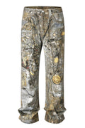Men's Wide Straight Printed Jeans with Pockets - Hovatok