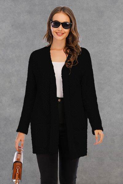 Angel Wings Pocketed Open Front Long Sleeve Cardigan - Hovatok