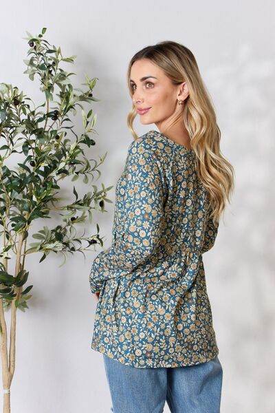 Heimish Full Size Floral Half Button Long Sleeve Blouse - Hovatok