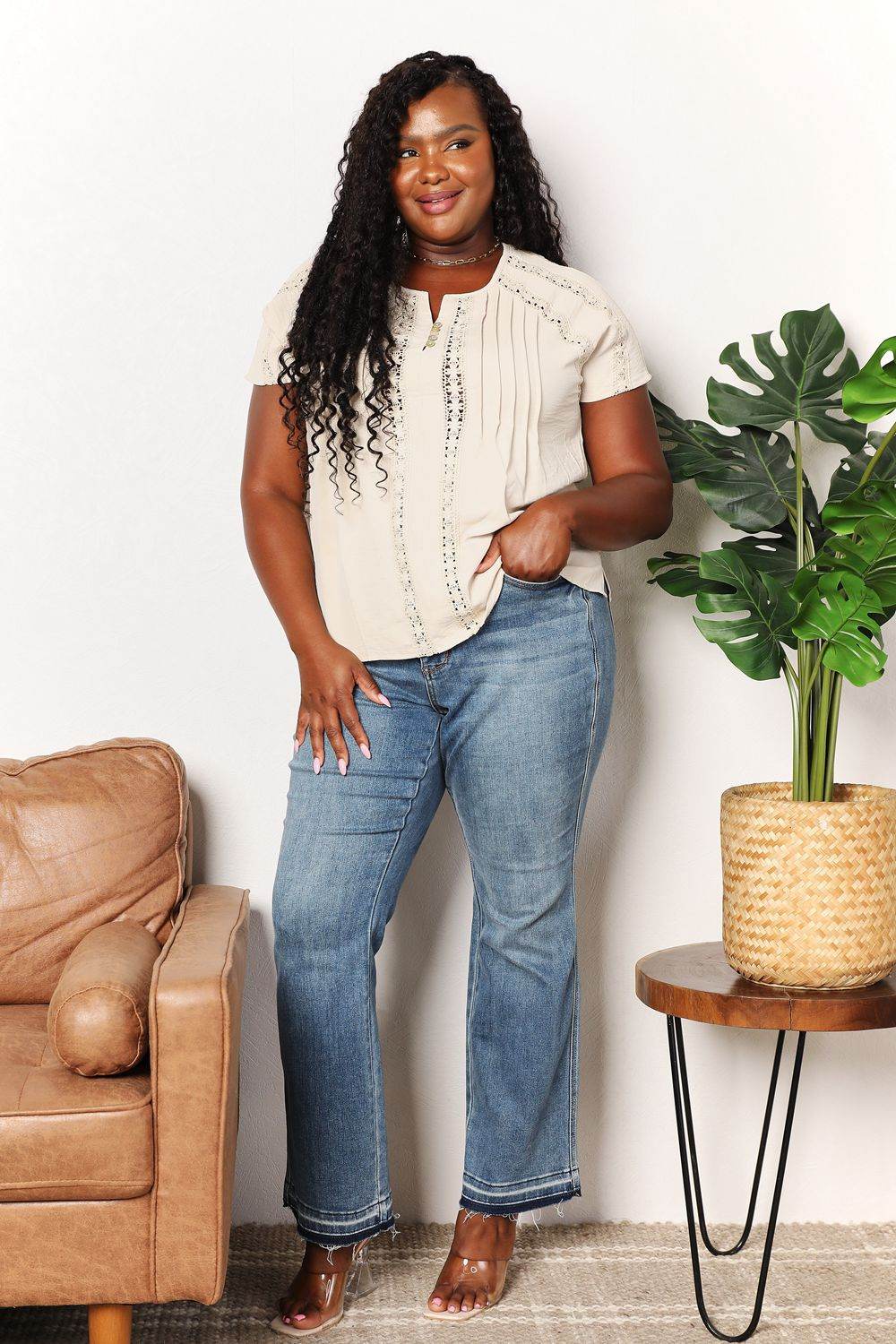 Double Take Crochet Buttoned Short Sleeves Top - Hovatok