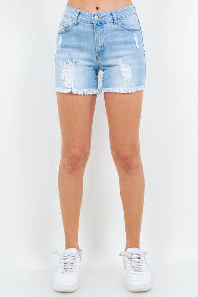 American Bazi High Waist Distressed Frayed Denim Shorts - Hovatok