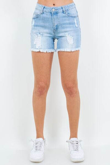 American Bazi High Waist Distressed Frayed Denim Shorts - Hovatok
