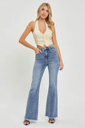 RISEN Full Size High Waist Raw Hem Flare Jeans - Hovatok