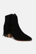 Beast Fashion Suede Fringe Point Toe Ankle Boots - Hovatok