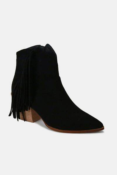 Beast Fashion Suede Fringe Point Toe Ankle Boots - Hovatok
