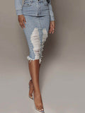 Distressed Slit Denim Skirt - Hovatok