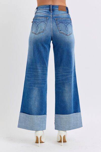 Judy Blue Full Size Distressed High Waist Wide Leg Jeans - Hovatok