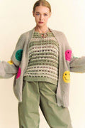 Davi & Dani Fuzzy Smile Open Front Long Sleeve Cardigan - Hovatok