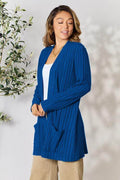 Basic Bae Full Size Ribbed Open Front Cardigan with Pockets - Hovatok