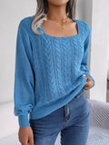 Cable-Knit Square Neck Long Sleeve Sweater - Hovatok