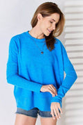 Zenana Ribbed Trim Round Neck Long Sleeve Top - Hovatok