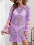 Openwork Contrast Long Sleeve Cover-Up - Hovatok