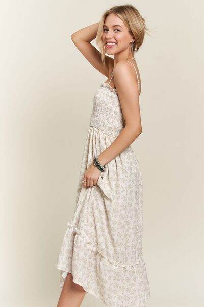 ADORA Smocked Floral Ruffled Hem Cami Dress - Hovatok