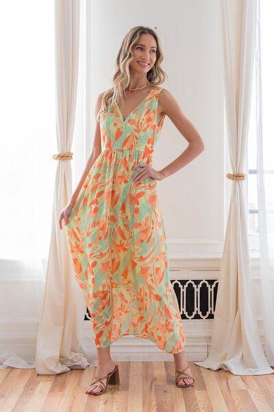 Sew In Love Printed V-Neck Sleeveless Dress - Hovatok