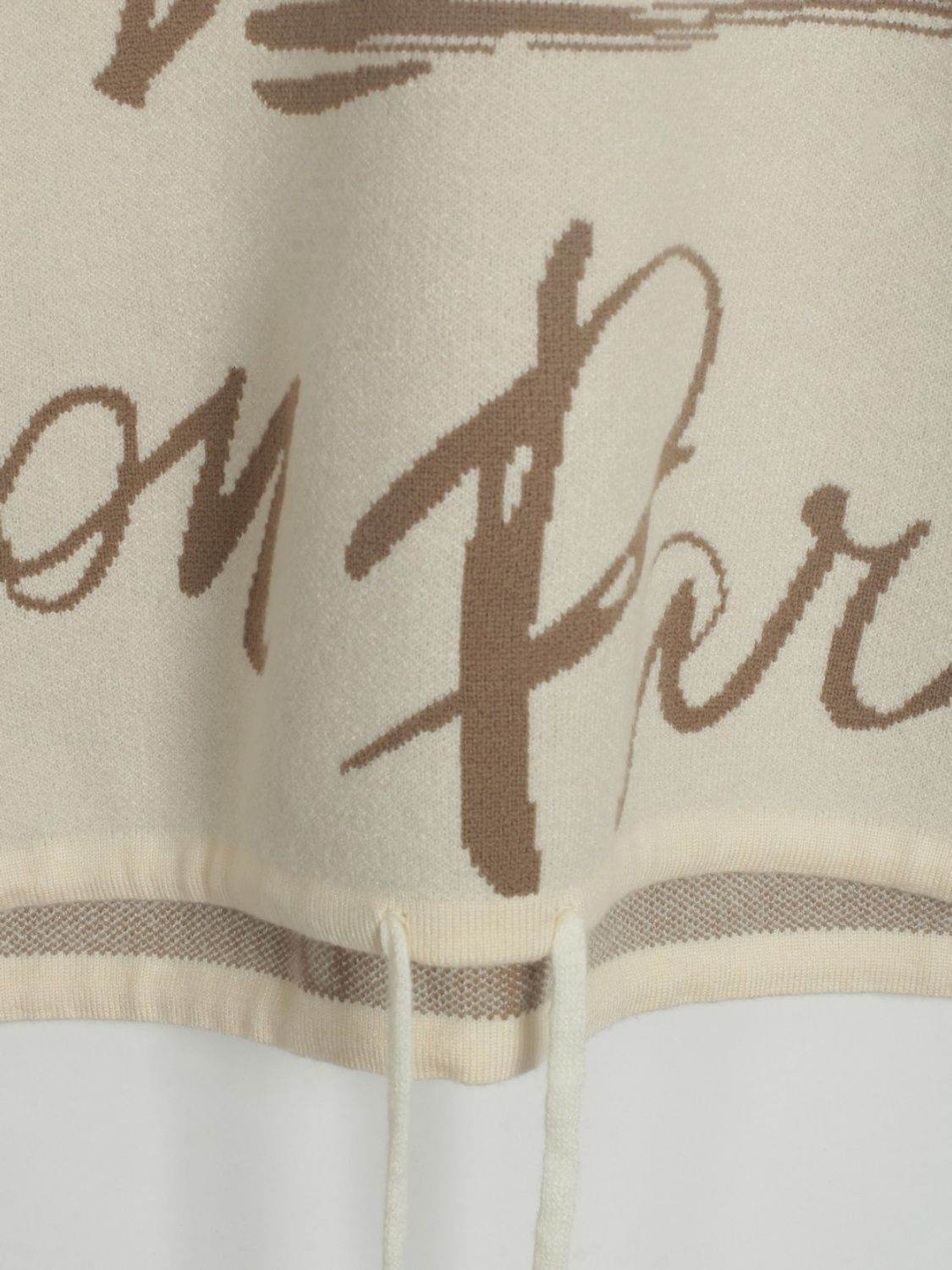 Drawstring Hem Letter Pattern Round Neck Dropped Shoulder Sweater - Hovatok