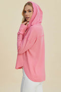 Double Take Full Size High-Low Dropped Shoulder Long Sleeve Hoodie - Hovatok