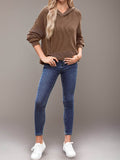Double Take Textured Kangaroo Pocket Long Sleeve Hoodie - Hovatok