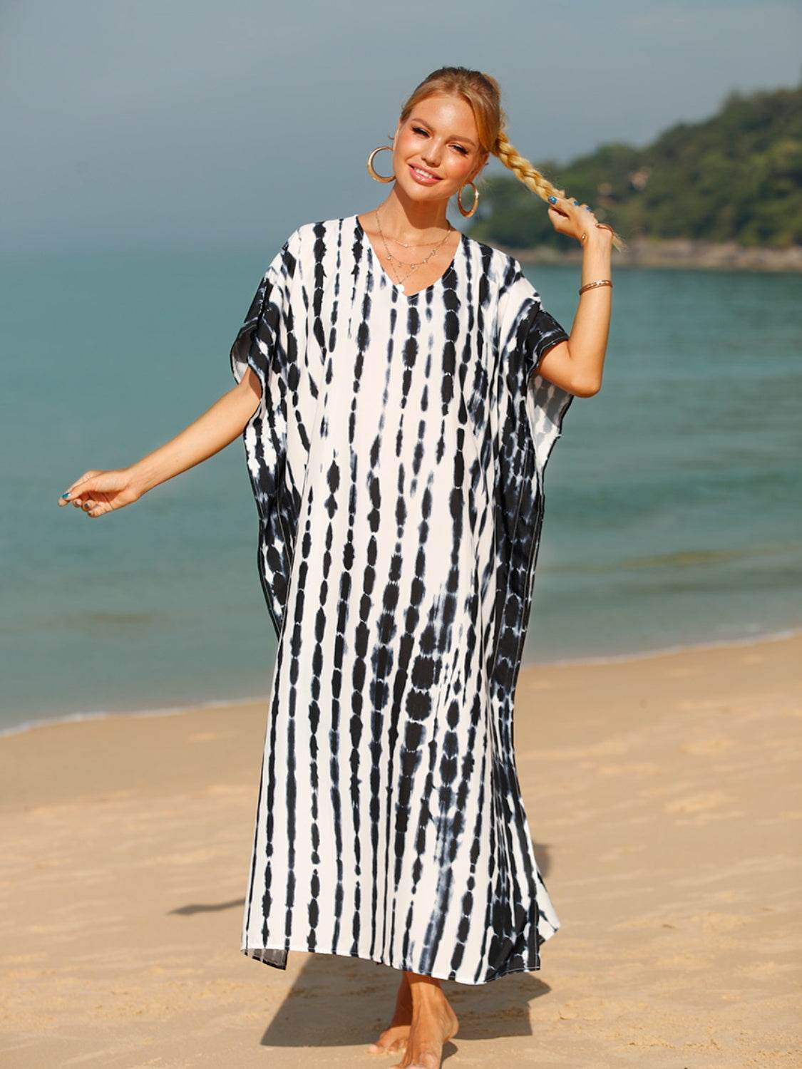 Tie-Dye V-Neck Half Sleeve Cover-Up - Hovatok