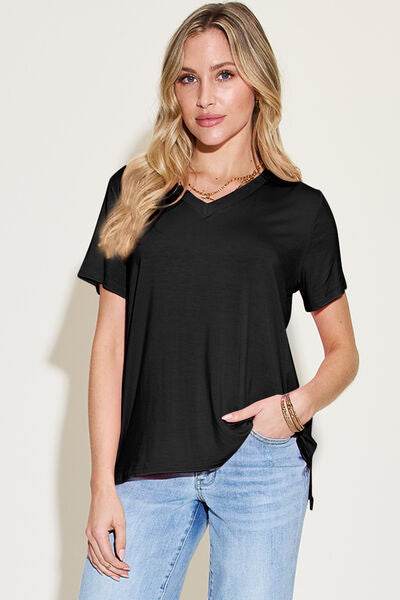 Basic Bae Bamboo Full Size V-Neck High-Low T-Shirt - Hovatok