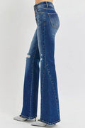 RISEN Distressed Button-Fly Flare Jeans - Hovatok