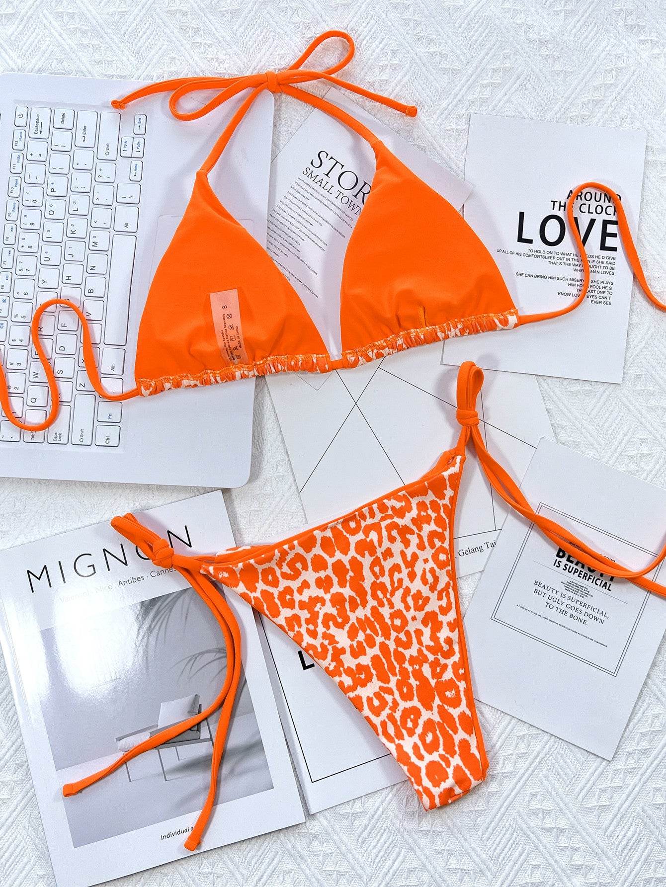 Leopard Print Halter Neck Tie Side Bikini Set - Hovatok